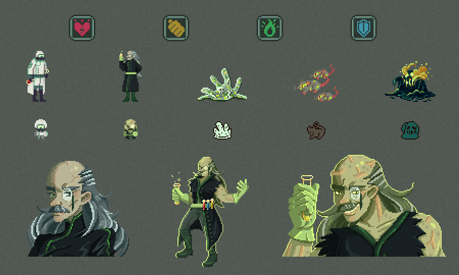 Icons and sprites for Genedoom game, 2024